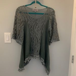 Pretty Angel Sz S Gray Sheer Lacy Blouse